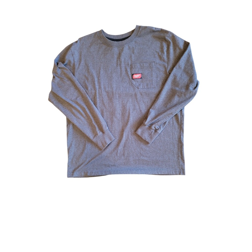 Milwaukee Long Sleeve Pocket T-Shirt Mens XL Gray Excellent Workwear Logo Patch